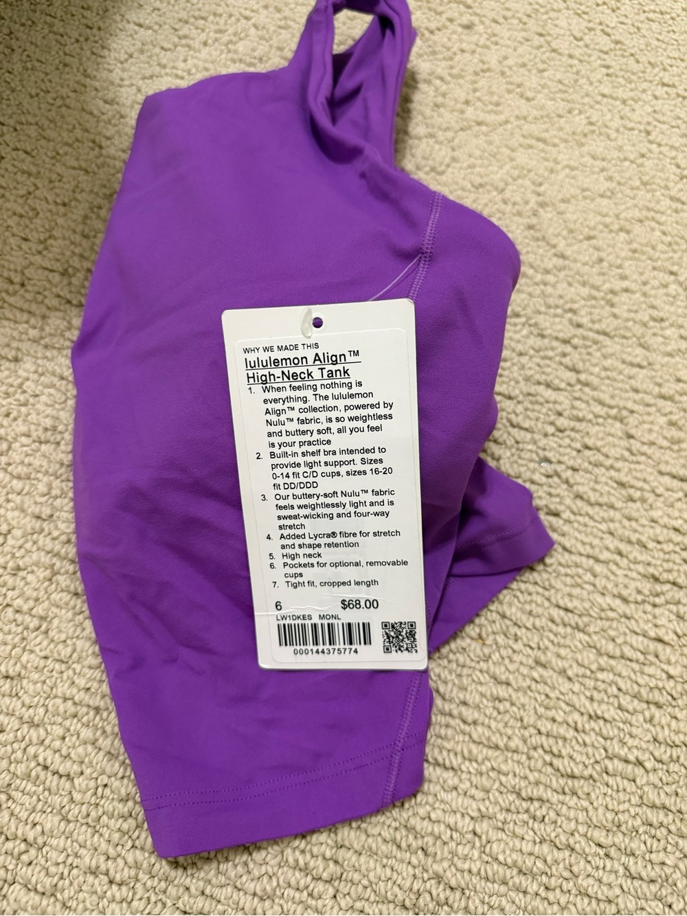 NWT Lululemon Align High-Neck Tank Top Moonlit Magenta size 6 - Picture 3 of 3